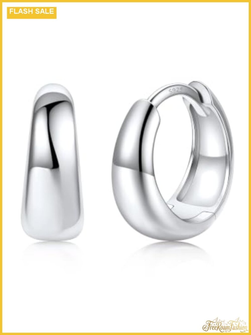 Chunky Huggie Hoop Earrings 14K Gold Plated 925 Sterling Silver Post Women